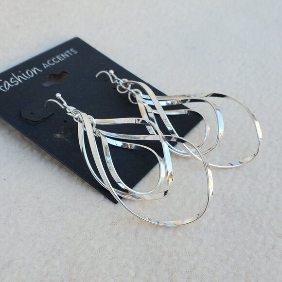 Fashion Accents long spiral twist drop silver tone earrings - Picture 3 of 8